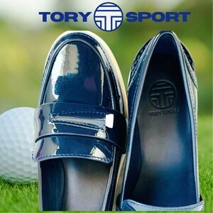 Tory Burch Navy Blue Patent Leather  Loafers Authentic NEW